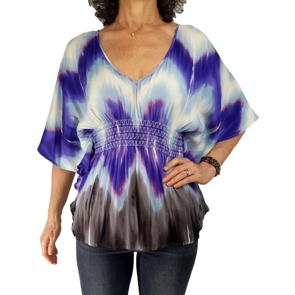 GUESS by MARCIANO S/M Silk Blend Shibori Tie Dye Hippy Boho Hippie Butterfly Top